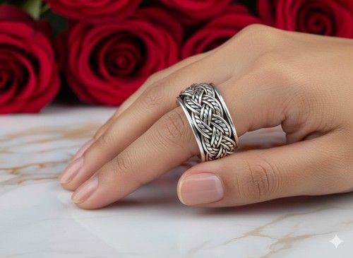 Spinner ring hammered band - hammered,